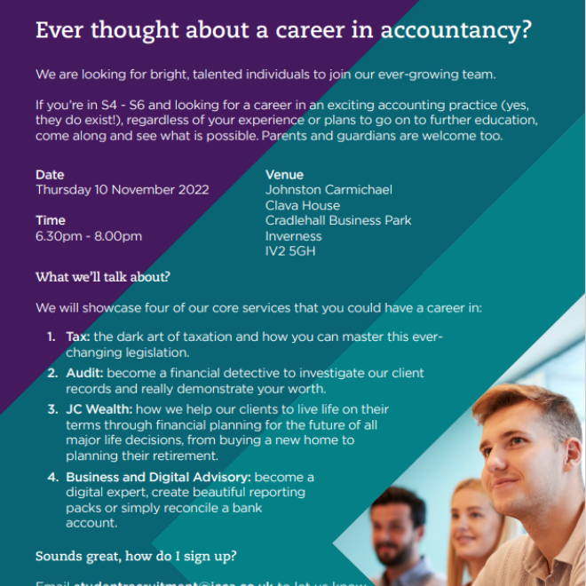 Open evening with Johnston Carmichael- Inverness on the 10th Nov 2022!